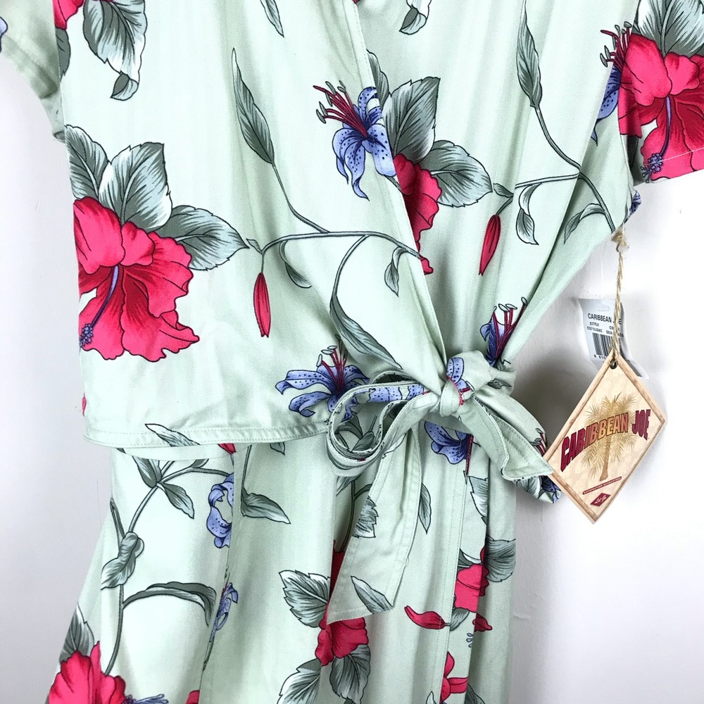 Caribbean Joe Green Floral Maxi Summer Dress - L - Picture 5 of 8